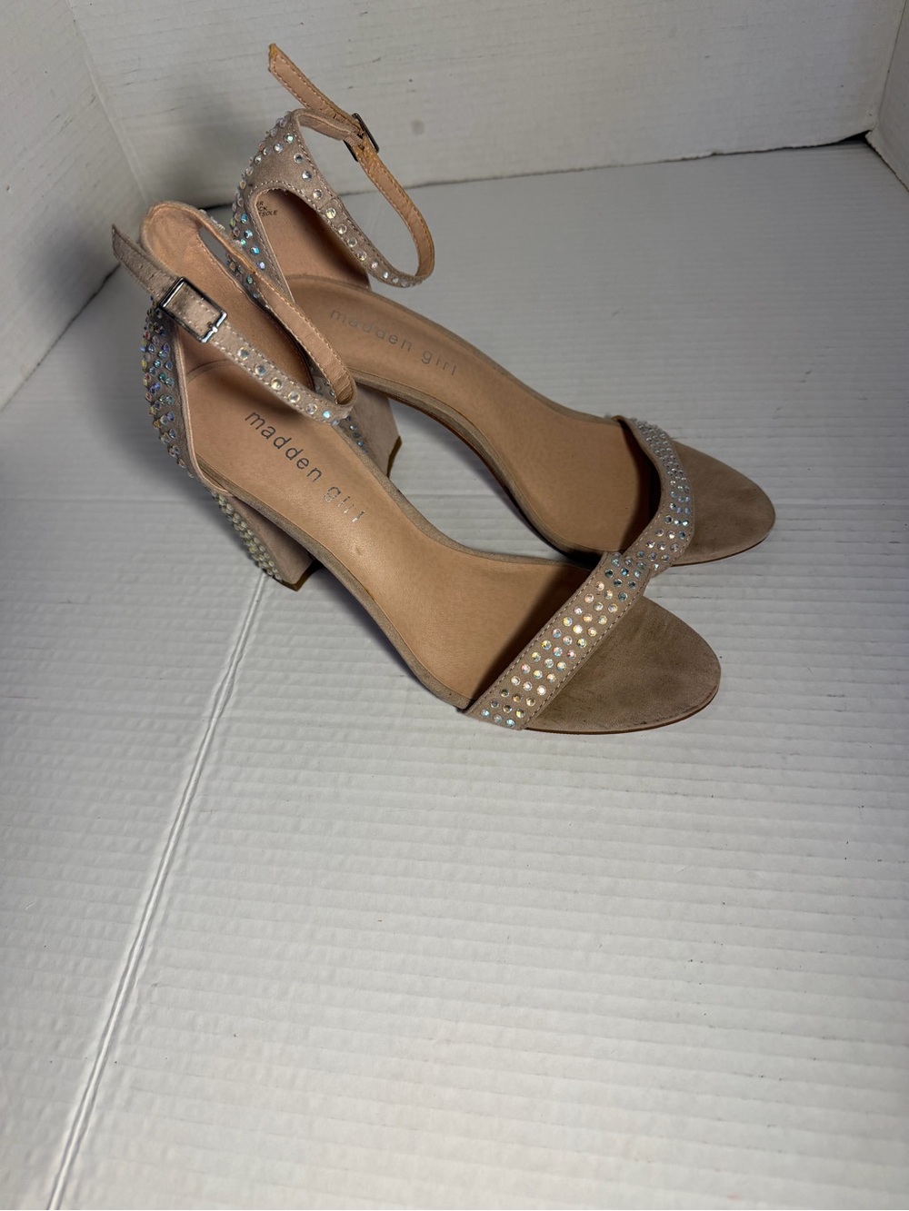 Madden Girl Blush Nude Beela -1 Open Toe Ankle-Strap Block Heels 8.5
